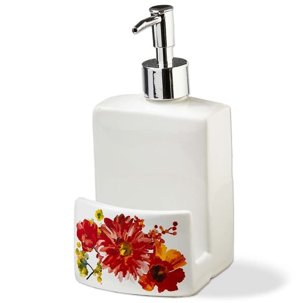 slide 2 of 3, Spring Floral Soap Dispenser - Multicolor Bone China Hand Wash Pump for Kitchen or Bathroom - 4.72" H x 4.13" L x 6.54" W