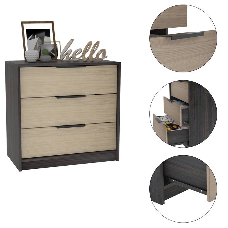 3 Drawers Dresser, Superior Top - Expresso+Light Oak