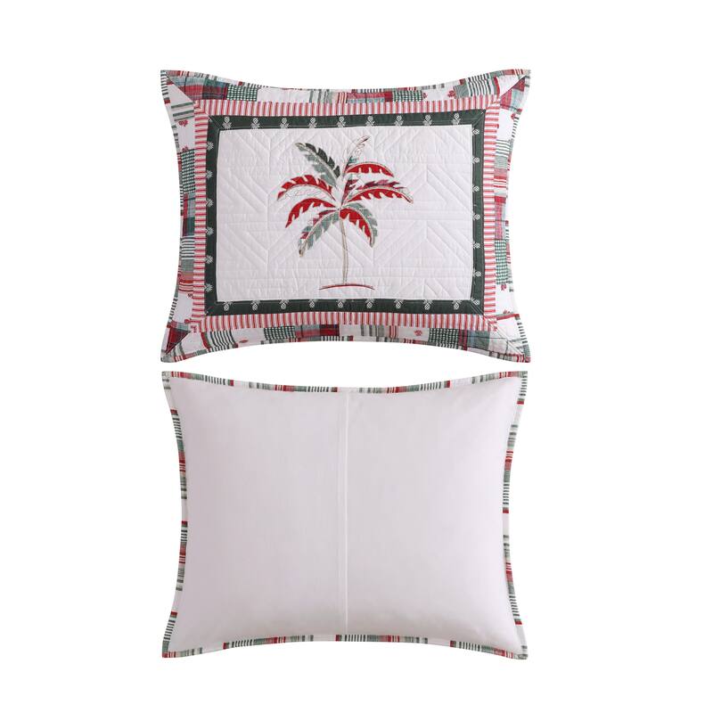 Tommy Bahama Palm Tree Patchwork Cotton Green Quilt Set