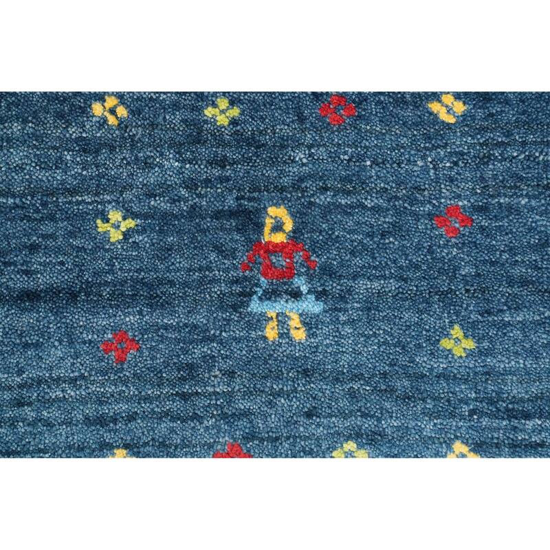 Hand Knotted Oriental Viscose Silk Carpet Tribal Animal Pictorial Navy Blue & Blues Gabbeh Area Rug - 9' 9'' X 5' 11''