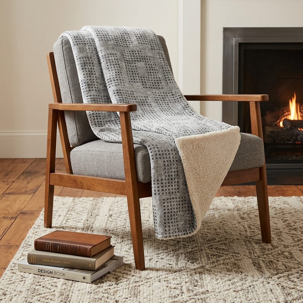 HomeRoots 50" X 70" Gray And Silver Geometric Polyester Woven Plush Throw Blanket