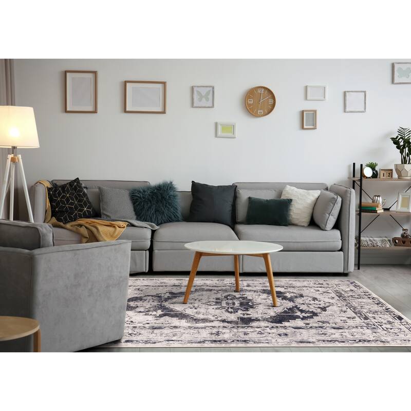Chase Collection - Grey/Blue Medallion Border Rug