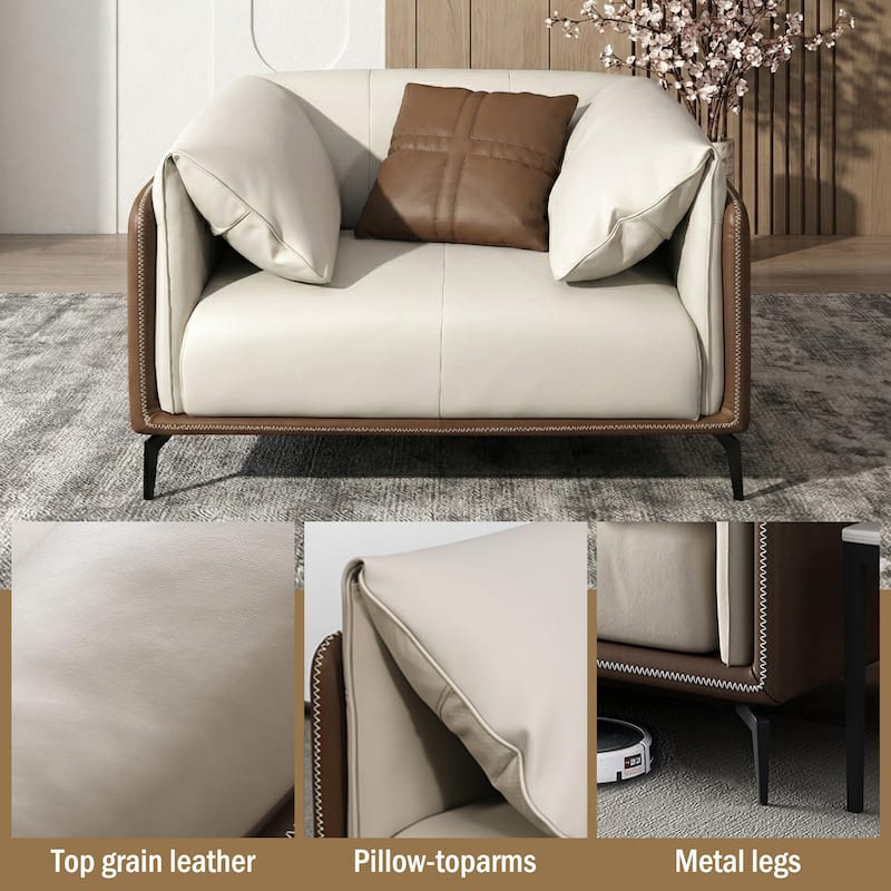 Faux Leather Pillow Top Arm Sofa with Reversible Cushions - 1-seater