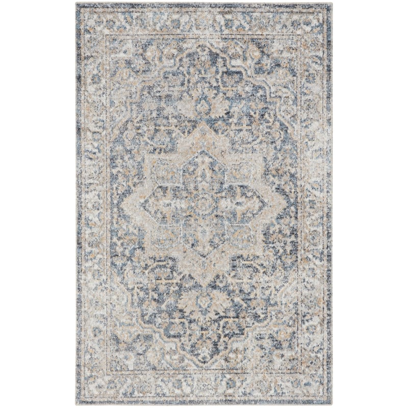 Nourison Abby Machine Washable Indoor only Persian Floral Area Rug. - 3' 3" x 5' - Grey/Blue - Rectangle