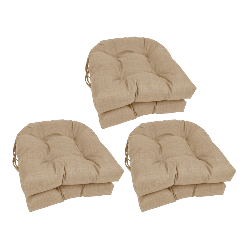 16-inch Rounded Back Tufted Indoor/Outdoor Chair Cushions (Set of 6) - Sandstone