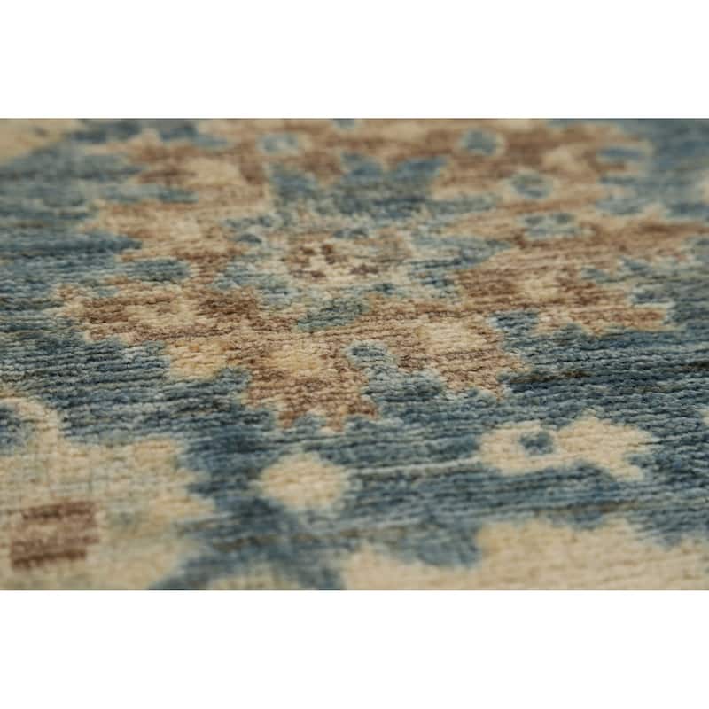 Hand Knotted Oriental 100% Wool Carpet Transitional All-Over Navy Blue & Blues Oushak Runner Rug - 11' 7'' X 3' 2''