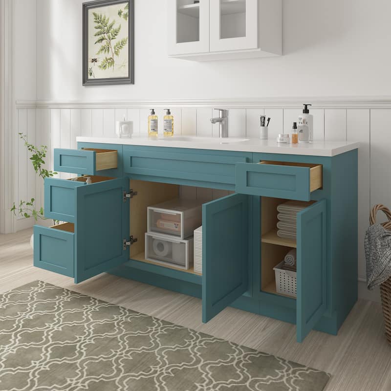 Vanity Art 66" Oak Freestanding Bathroom Vanity Cabinet without Top