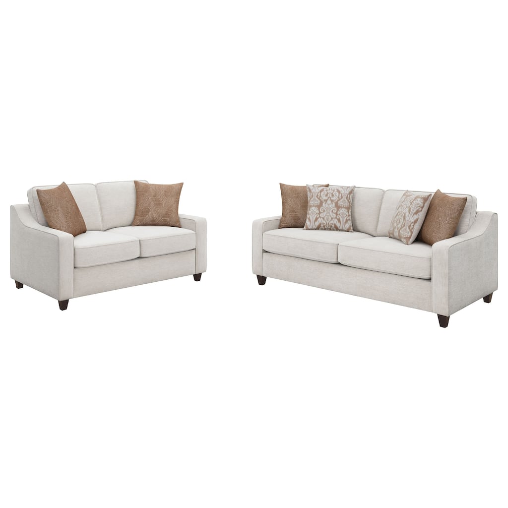 Kristy 2pc Modern Sofa Set, Sloped Track Arms, Beige Chenille