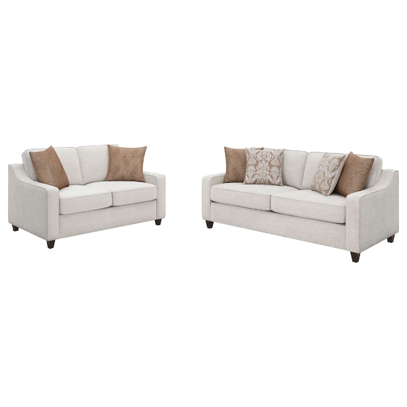 Kristy 2pc Modern Sofa Set, Sloped Track Arms, Beige Chenille