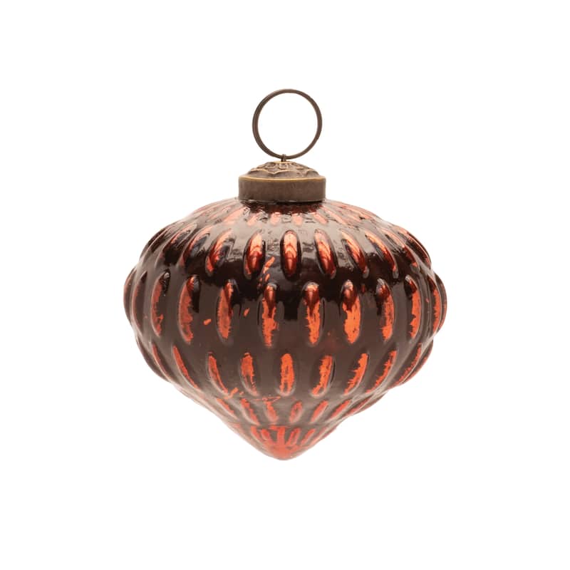 Red Glass Tree and Onion Ornaments with Brass Caps Set of 6 Glossy Decor - 3” x 3” x 4” (L x W x H)