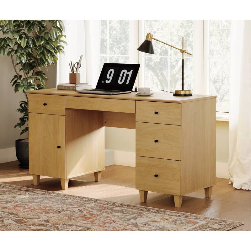 58" Executive Desk with 5 Drawers&Charging Station for Home Office