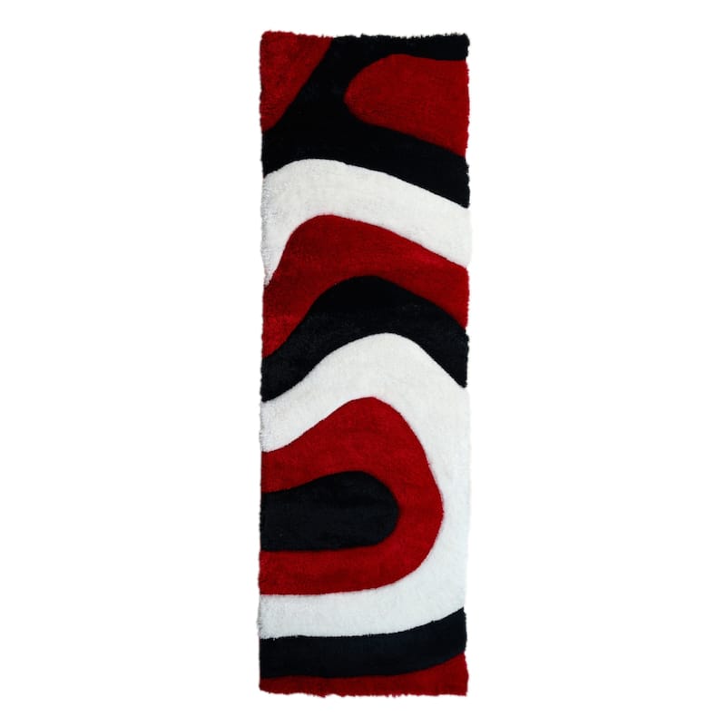Mateos Shag Abstract Designed Area Rug - Runner 2'3'' x 8' - Black/Red