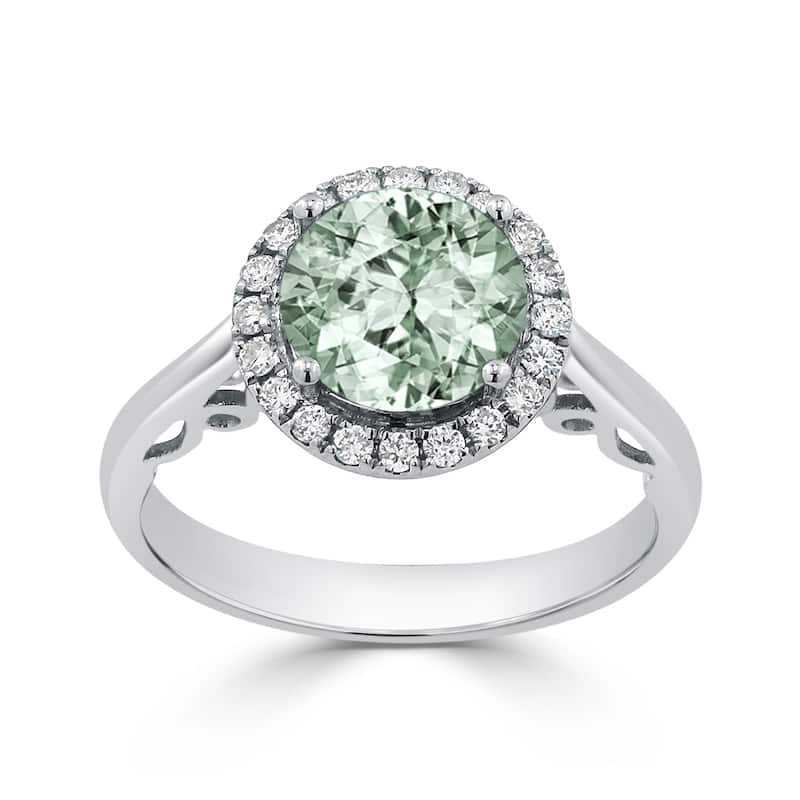 Auriya 1 1/2ct Round Green Amethyst and Halo Diamond Engagement Ring 1/4ctw 14k Gold