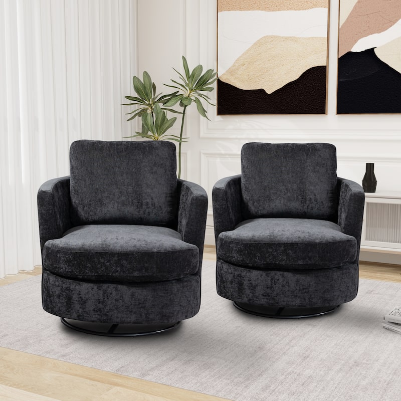Modern Upholstered Swivel Barrel Chair(Set Of 2)