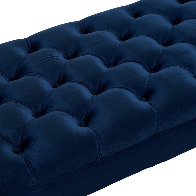 Velvet End of Bed Bench Navy Hallway Bench Ottoman Bench for Bedroom, Simple Indoor Bench Leisure Bench