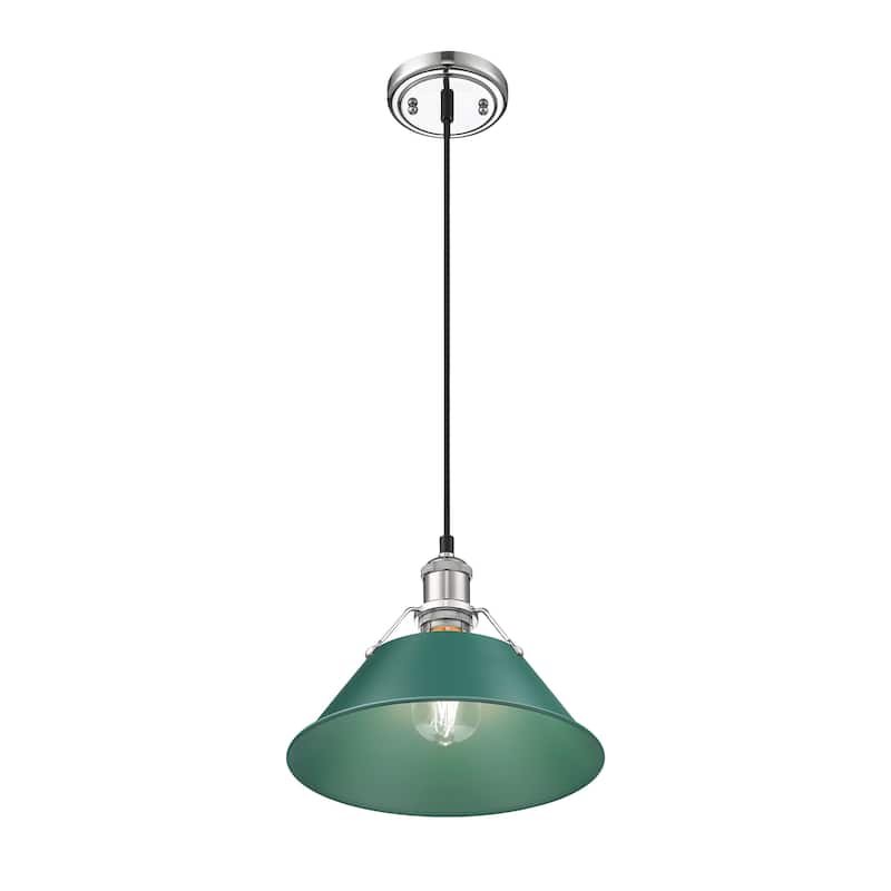 Yep by Golden Lighting Orwell 1-light 10in Pendant in Chrome and Pine Green shade - Medium Pendant - 10"