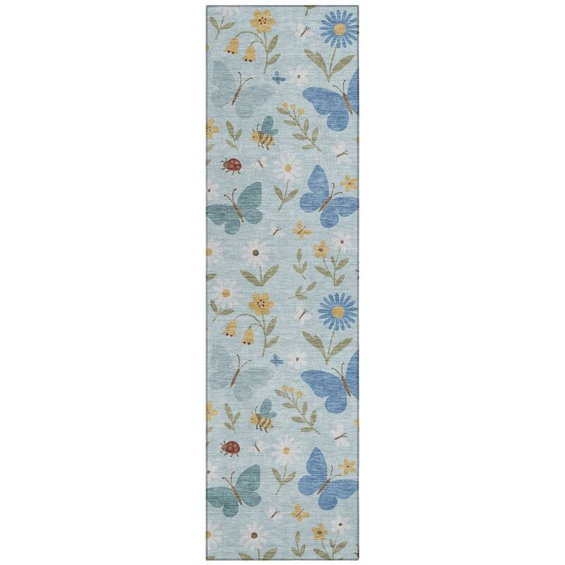 Machine Washable Indoor/ Outdoor Whimsy Butterfly Chantille Rug