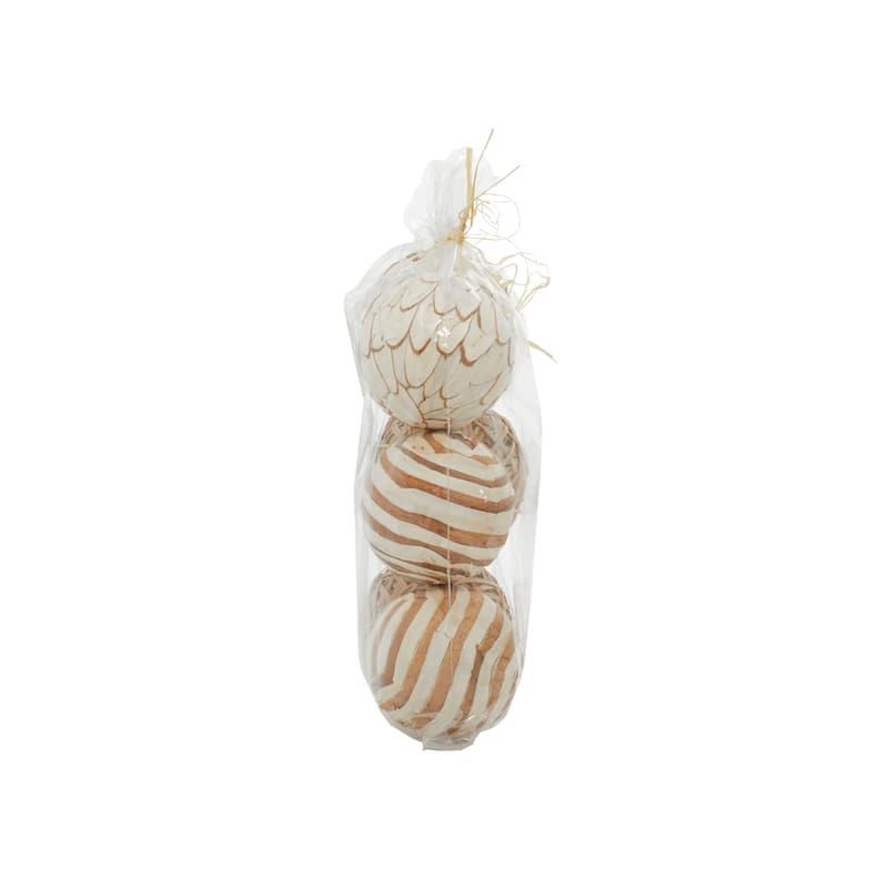 Dried Plant Handmade Orbs & Vase Filler with Varying Designs - Set of 3 White - Roche River Decor - 4"W x 10"L x 14"H