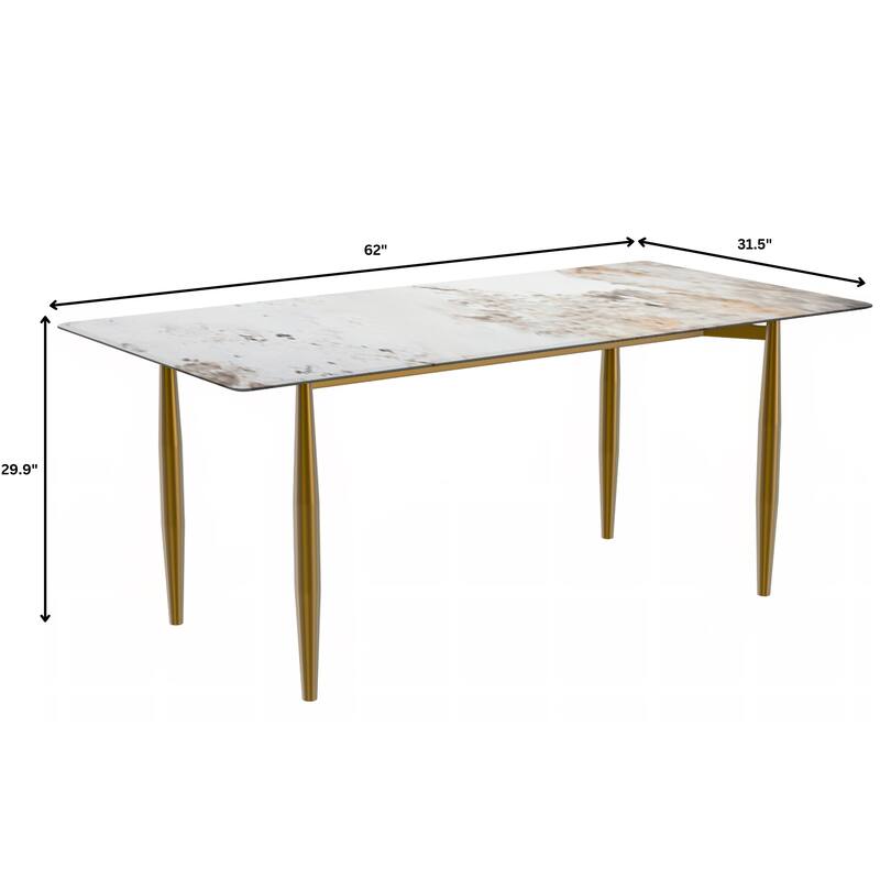 Zinti Rectangular Dining Table with Sintered Stone/Glass Top and Steel Legs