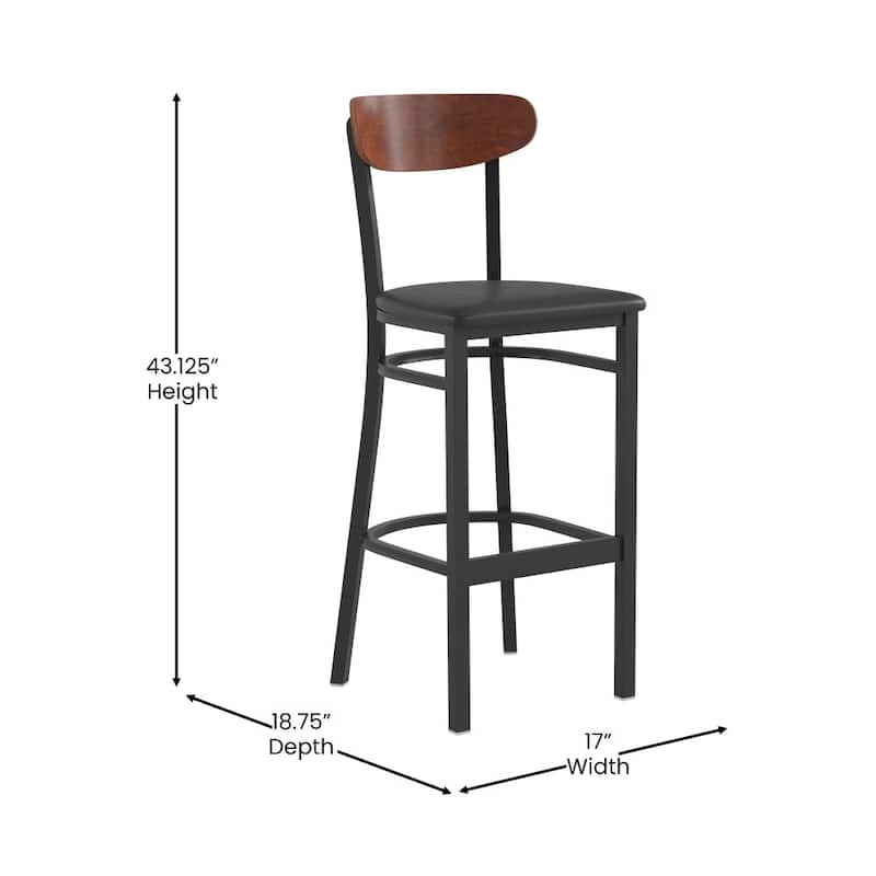 Commercial Metal Barstool with Wood Seat and Boomerang Back
