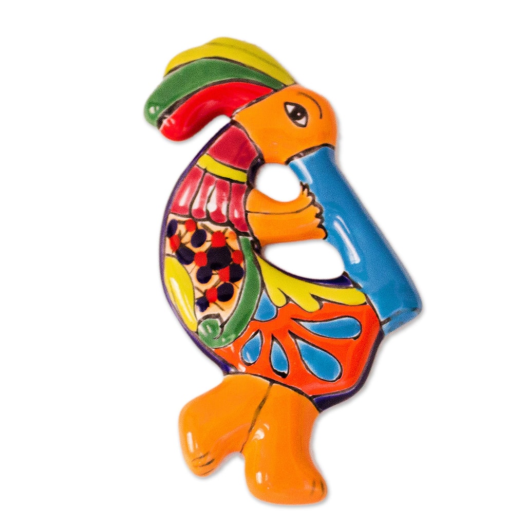 Novica Handmade Cute Kokopelli Ceramic Wall Sculpture