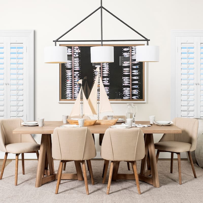 Nelly Black Metal Frame With 3 White Fabric Shades Chandelier