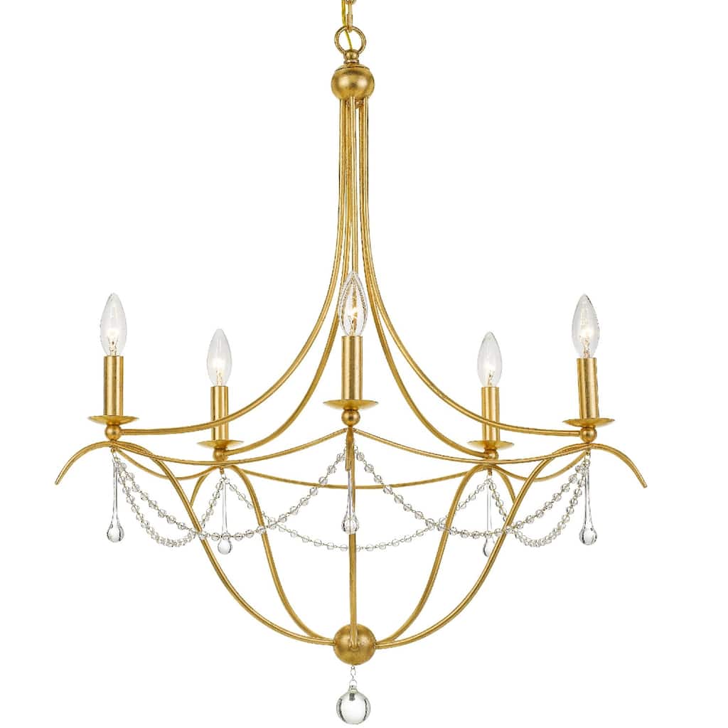 Metro 5 Light Antique Gold Chandelier Bottom Crystal Ball - 27.5'' W x 33.5'' H