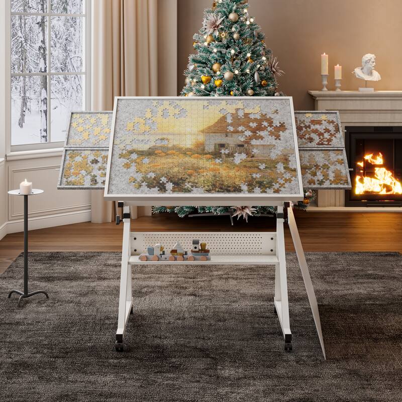 1500 pieces Jigsaw Puzzle metal Table board for adults gift with 4 trays(black) - White