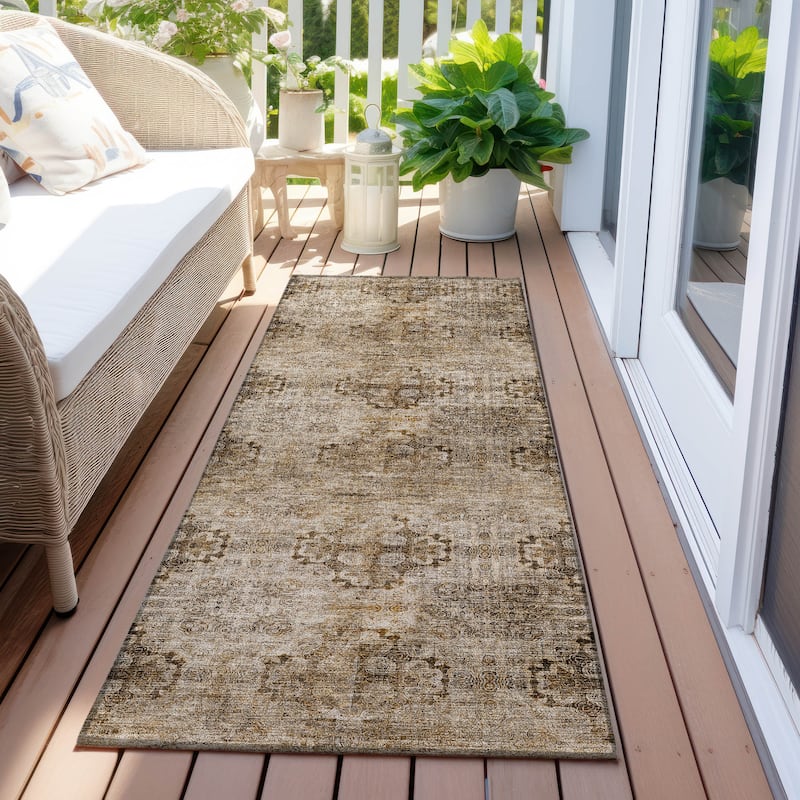 Machine Washable Indoor/ Outdoor Vintage Medallions Chantille Rug