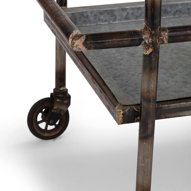30.7x17.1x34.6" Percy Galvanized Metal Bar cart in Gray & Black