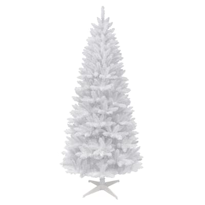 Puleo International 7 ft. Unlit White Carson Artificial Pine Tree