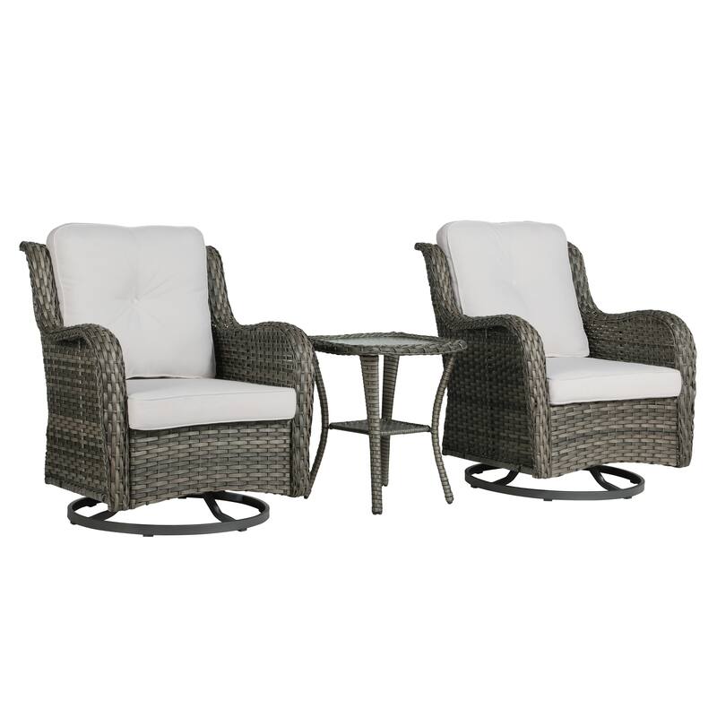 3 Pieces Outdoor Swivel Rocking Chair Patio Bistro Set with Side Table