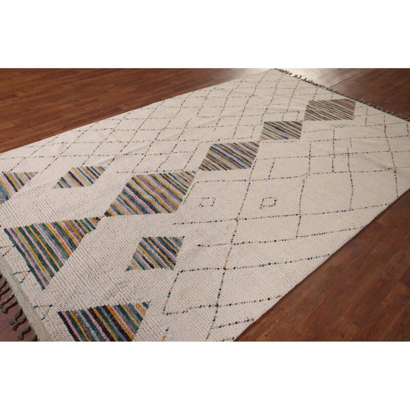 All-Over Trellis Moroccan Oriental Area Rug Hand-Knotted Wool Carpet - 5'11"x 9'5"