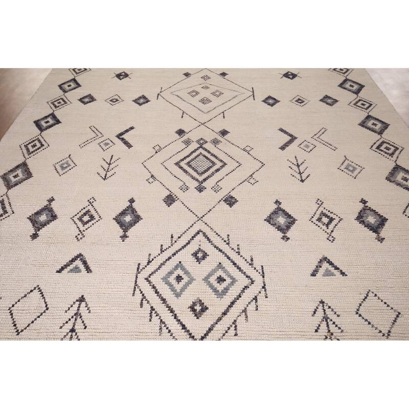 Ivory Moroccan Area Rug Hand-Knotted Wool Carpet - 7'10"x 11'9"