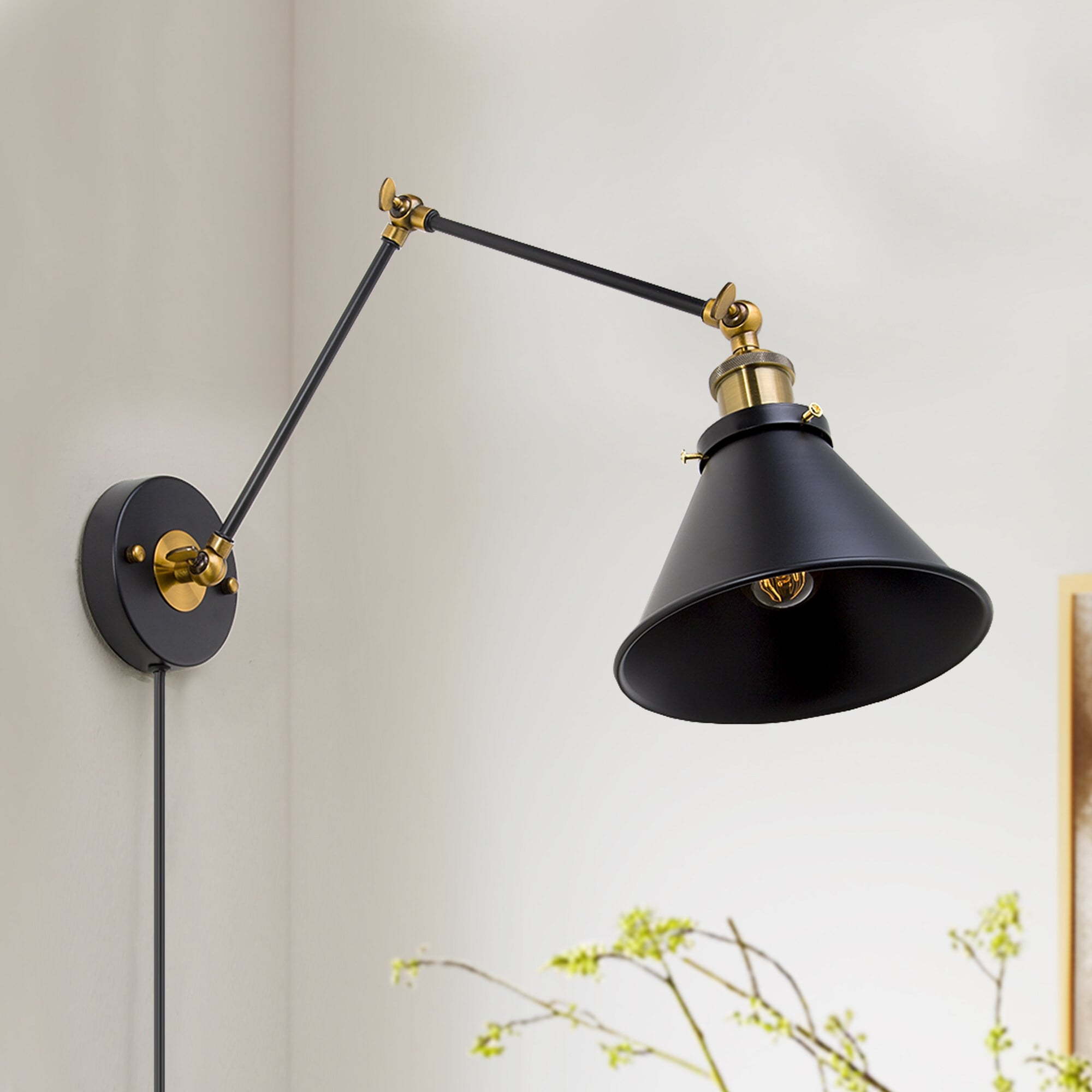 Black wall sconce light plug in discount