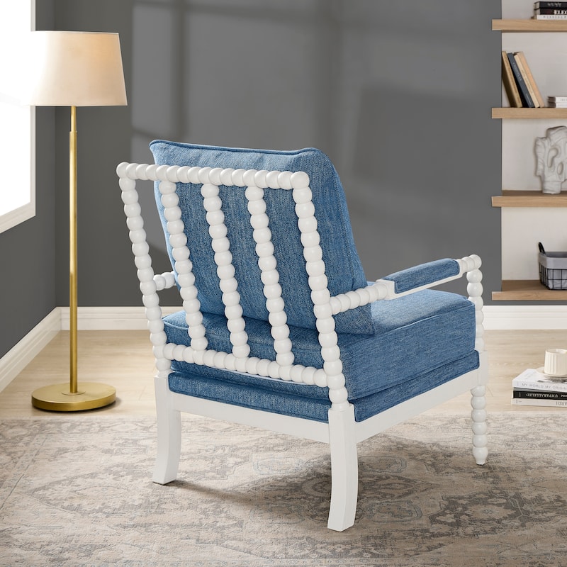 Roundhill Furniture Belvoir Upholstered Spool Accent Chair with Turned Wood Frame