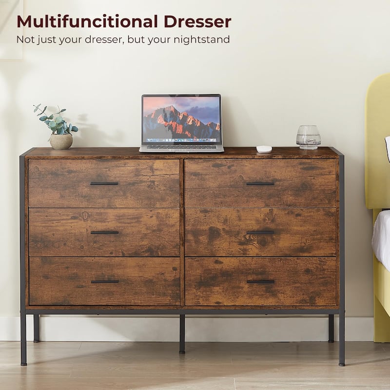Rustic Wood Dresser with 6 Drawers, Wide 48'' Brown TV Stand with Storage