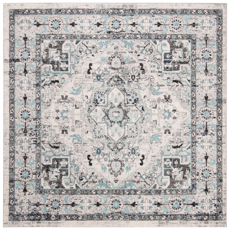 SAFAVIEH Madison Willene Vintage Boho Oriental Medallion Rug - 6'7" Square - Light Grey/Blue