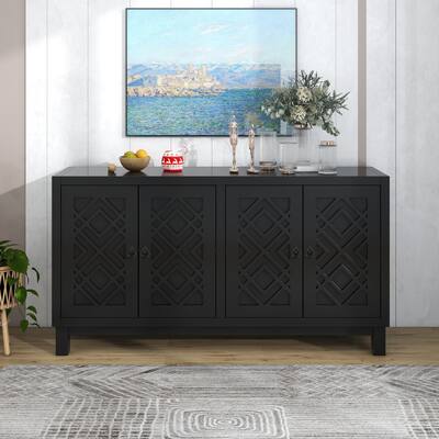 Large Sideboard Buffet Cabinet with Pull Ring Handles and Adjustable Shelves