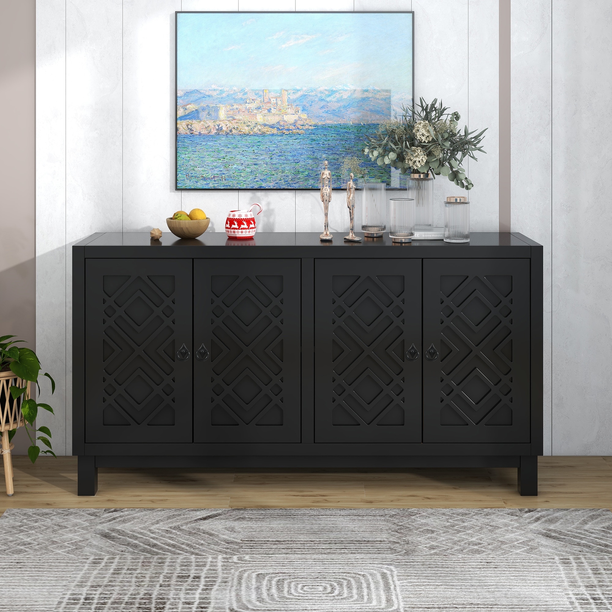 Large Storage Space Sideboard 4 Door Buffet Cabinet On Sale