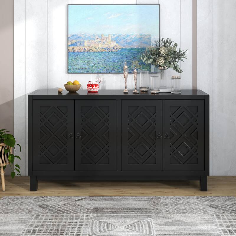Nestfair 4 Door Buffet Cabinet Sideboard with Pull Ring Handles
