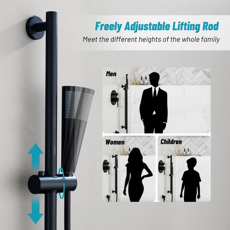 3-Spray Round 10 and 6 in. Dual Wall Mount Fixed and Handheld Shower Head in Matte Black, Valve Included - 10" x 10"