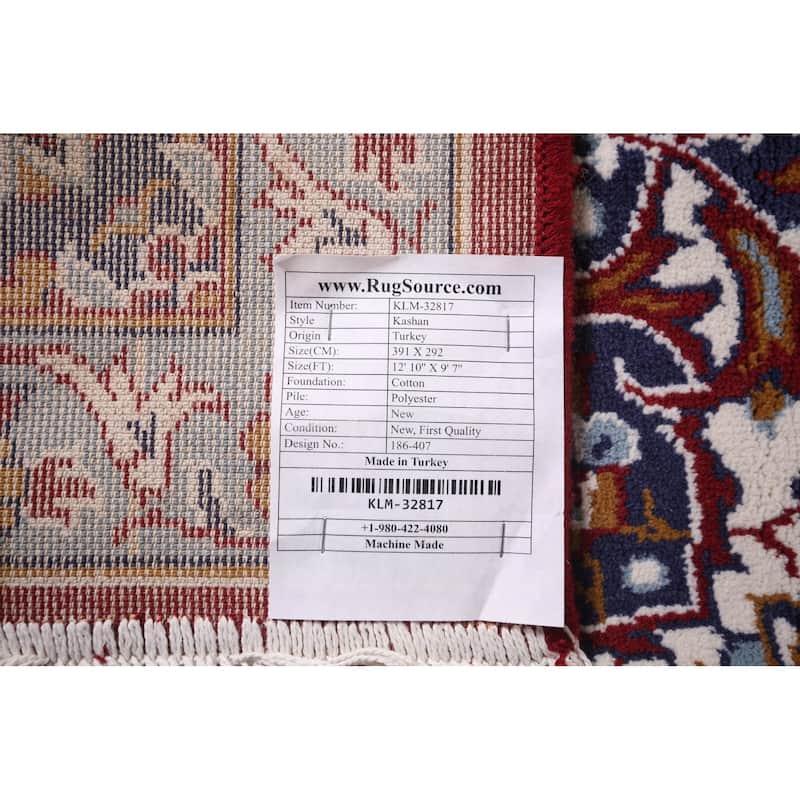 Traditional Red Kashan Turkish Rug Machine Made Dining Room Carpet - 9'7" x 12'10"