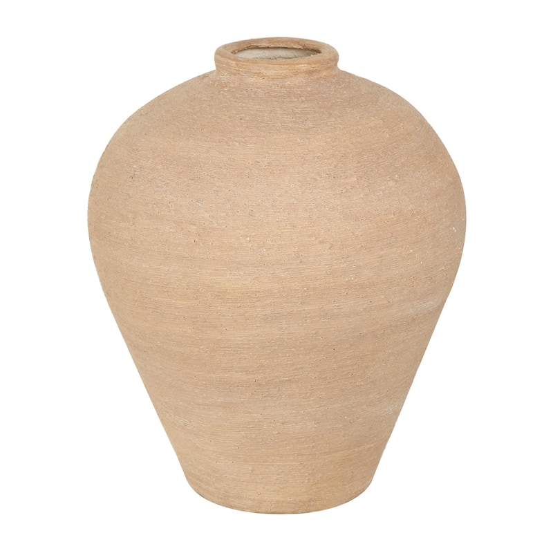 Porcelain Ceramic Wide Textured Decorative Vase - Beige - Roche River Decor - Beige - 14"W,17"H