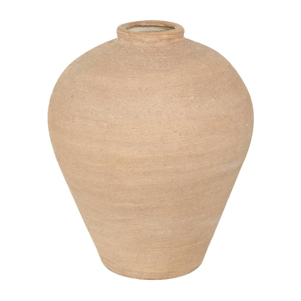 Porcelain Ceramic Wide Textured Decorative Vase - Beige - Roche River Decor