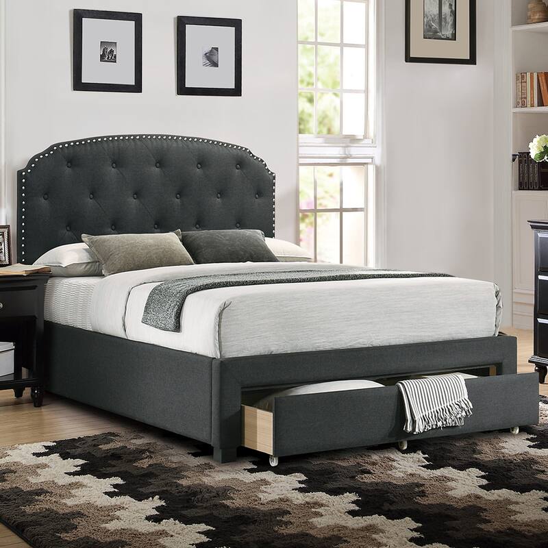 Linen Upholstered Twin Size Bed with 1 Drawer