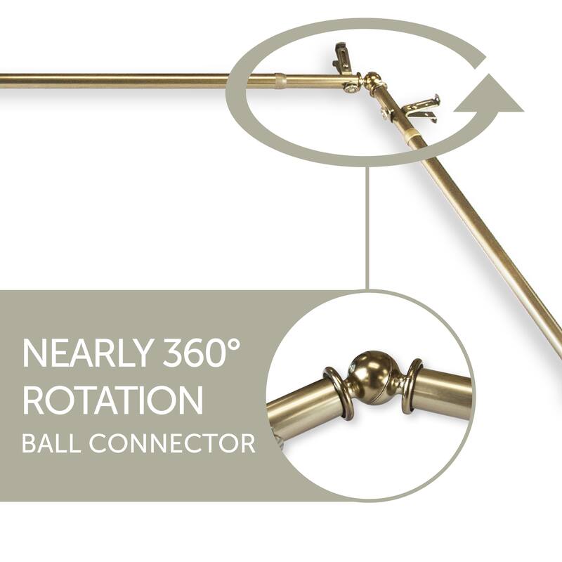 Bay Window Curtain Rod - 6-Sided Corner Rod, Satin Nickel Finish, Adjustable Length - M