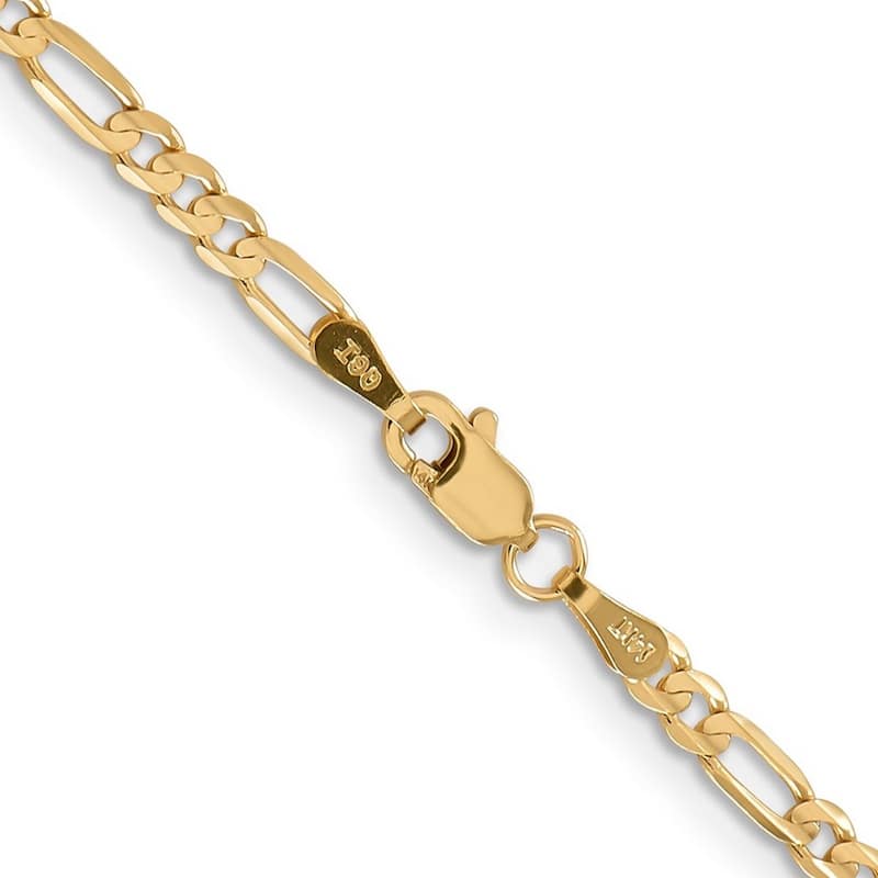Curata 14k Yellow Gold 3mm Concave Open Figaro Chain Bracelet Options: 7" 8"