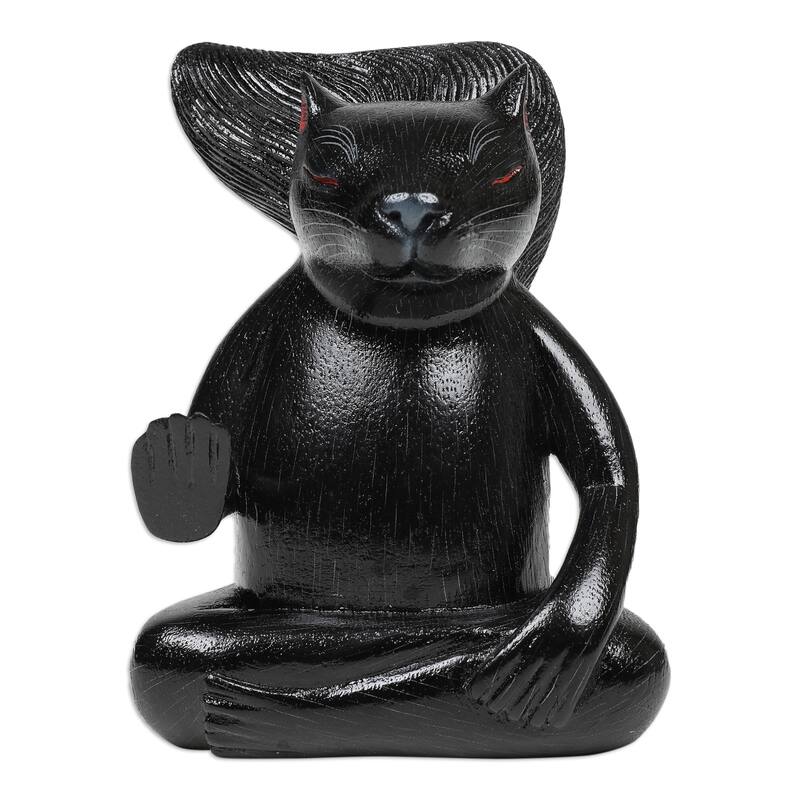 Novica Handmade Blessing Squirrel In Black Wood Sculpture