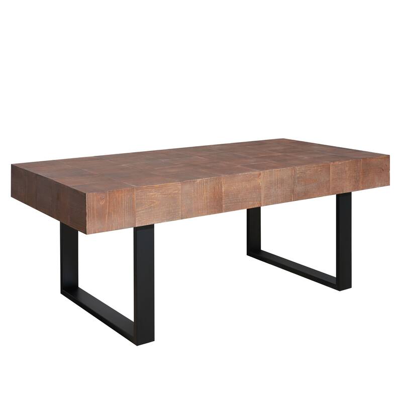 Roomfitters Industrial Coffee Table with Parquet Top, 47" Rectangular Center Table, Wood & Metal Frame, Rustic Brown